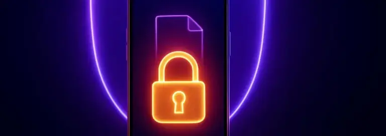 Data protection banner: a phone screen with a lock symbol